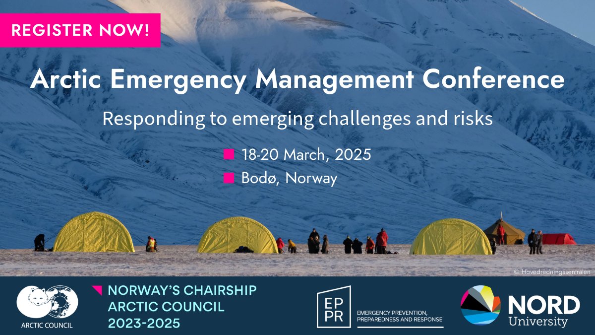 ❗Registration for the Arctic Emergency Management Conference is now open!

Join us for three days of learning and sharing, networking and advancing emergency management in the Arctic. Learn more about the program and register here: arctic-council.org/about/norway-c…