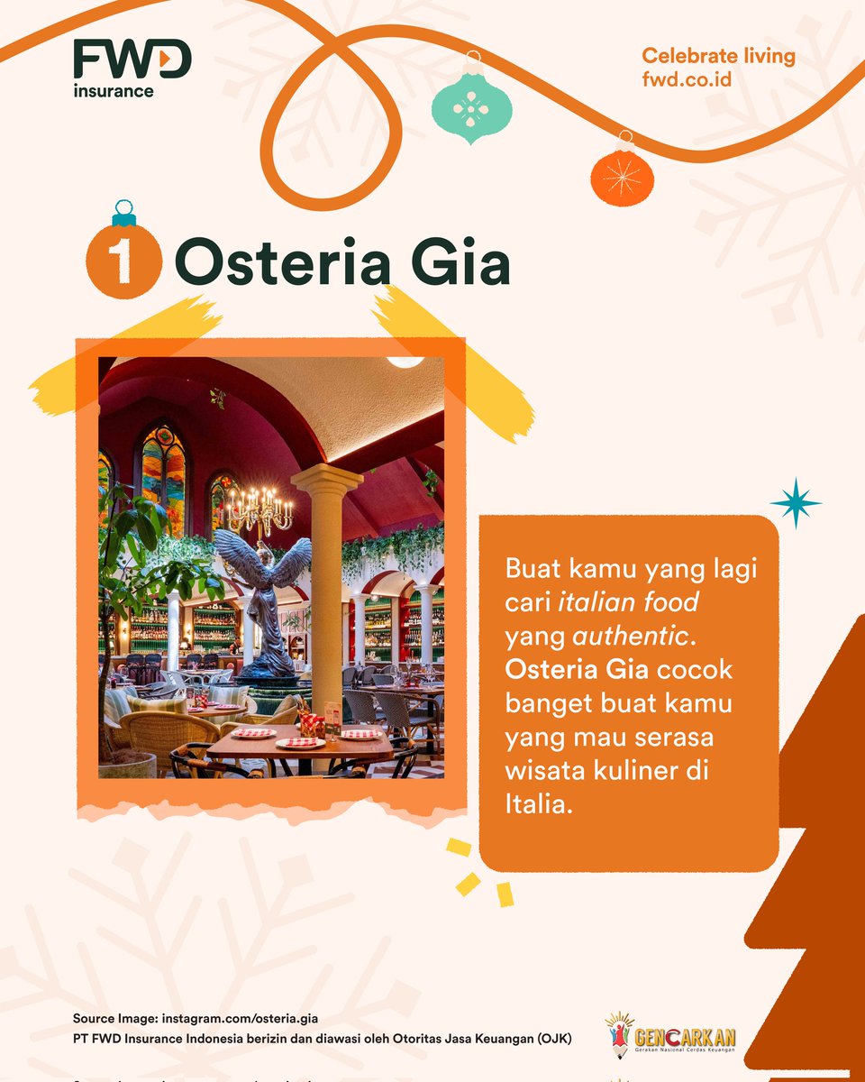 fwd_id's tweet photo. Natal waktunya #CelebrateLiving sama orang-orang tersayang. Christmas dinner bisa jadi pilihan kamu buat merayakan kebahagiaan Natal ini.

Ada 5 rekomendasi tempat makan versi Mimin yang bisa kamu pilih buat spend time bareng!

#FWDCelebrateLiving #FWDTimeToPlay #FWDInsurance https://t.co/1xhMKBLsbG