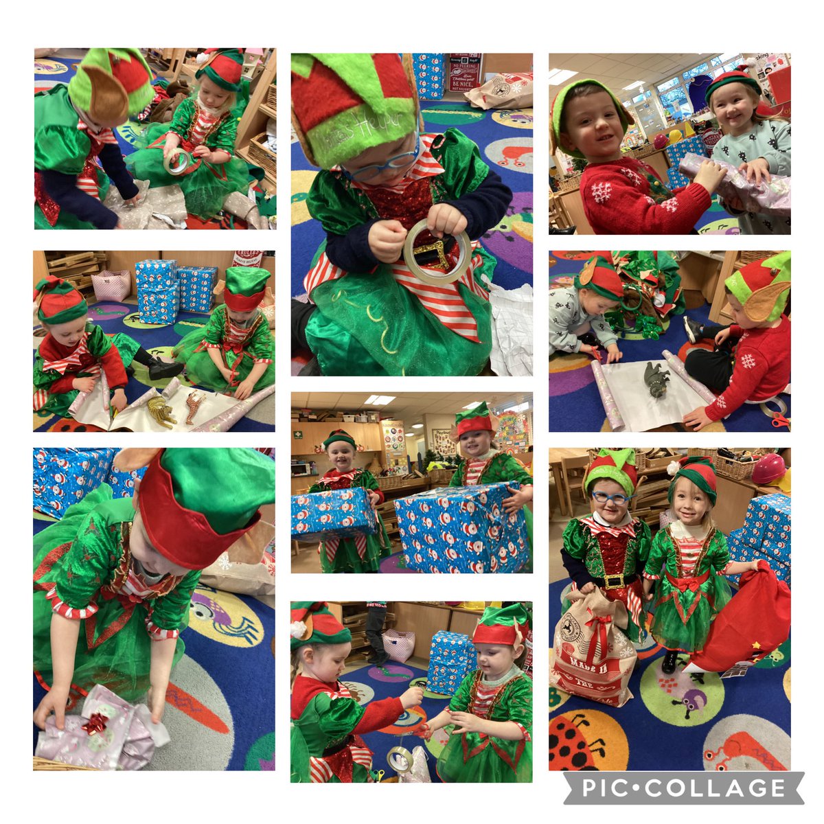 Nursery have continued to enjoy playing in their role play elf wrapping station. They have worked together to wrap the presents showing good sharing and turn taking skills. 
Article 28 and 31