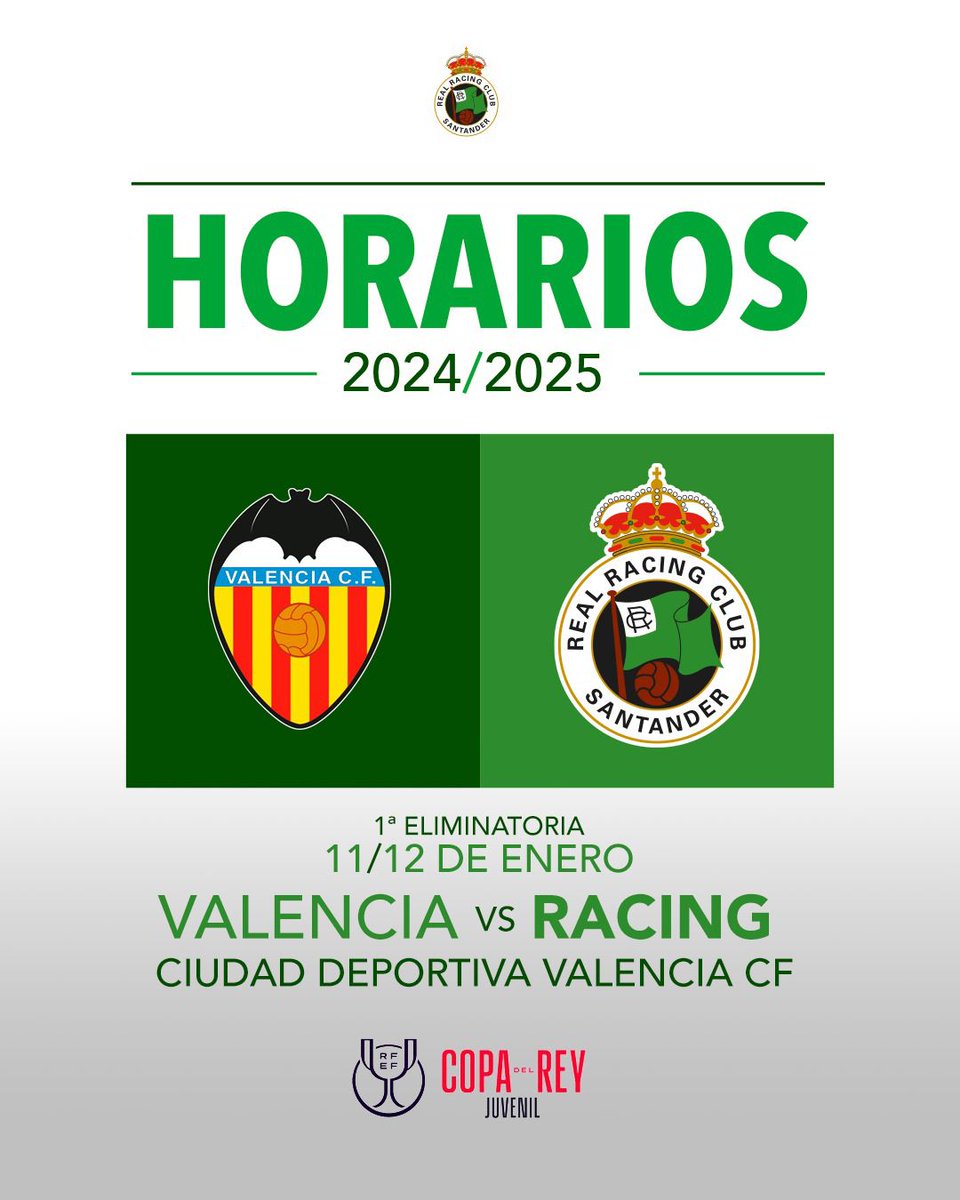 🏆 El #RRCJuvenilDH afronta ante la <a href="/Academia_VCF/">Academia VCF 🦇</a> los dieciseisavos de final de la #CopaDelReyJuvenil • La eliminatoria, a partido único, se celebrará en la Ciudad Deportiva del <a href="/valenciacf/">Valencia CF</a> entre los días 11 y 12 de enero realracingclub.es/noticias/el-ra…