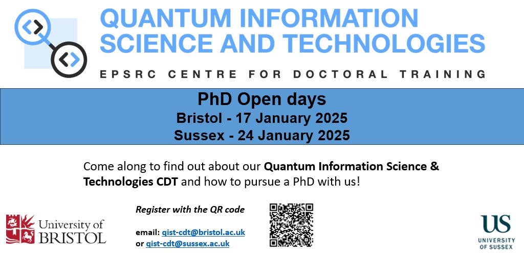 Come and visit us on one of our @qistcdt open days!
-- Bristol 17 January 2025
-- Sussex 24 January 2025
more info: bit.ly/4gknMlm
<a href="/BristolQE/">Quantum-Engineering</a> <a href="/SussexUni/">University of Sussex</a> <a href="/BristolUni/">University of Bristol</a>
