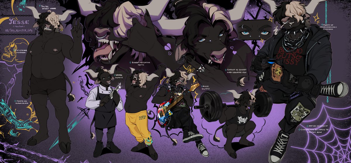 One of my fav ref sheets I have done so far!!! :D  This guy was a custom+ref comm for toothymaw 🖤

I adore how it ended up looking!!