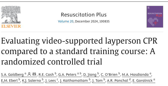 Our latest study delves into the effectiveness of video versus in-person #CPR training for #laypersons, aiming to understand the impact of different teaching methods in crucial situations. 

sciencedirect.com/science/articl…