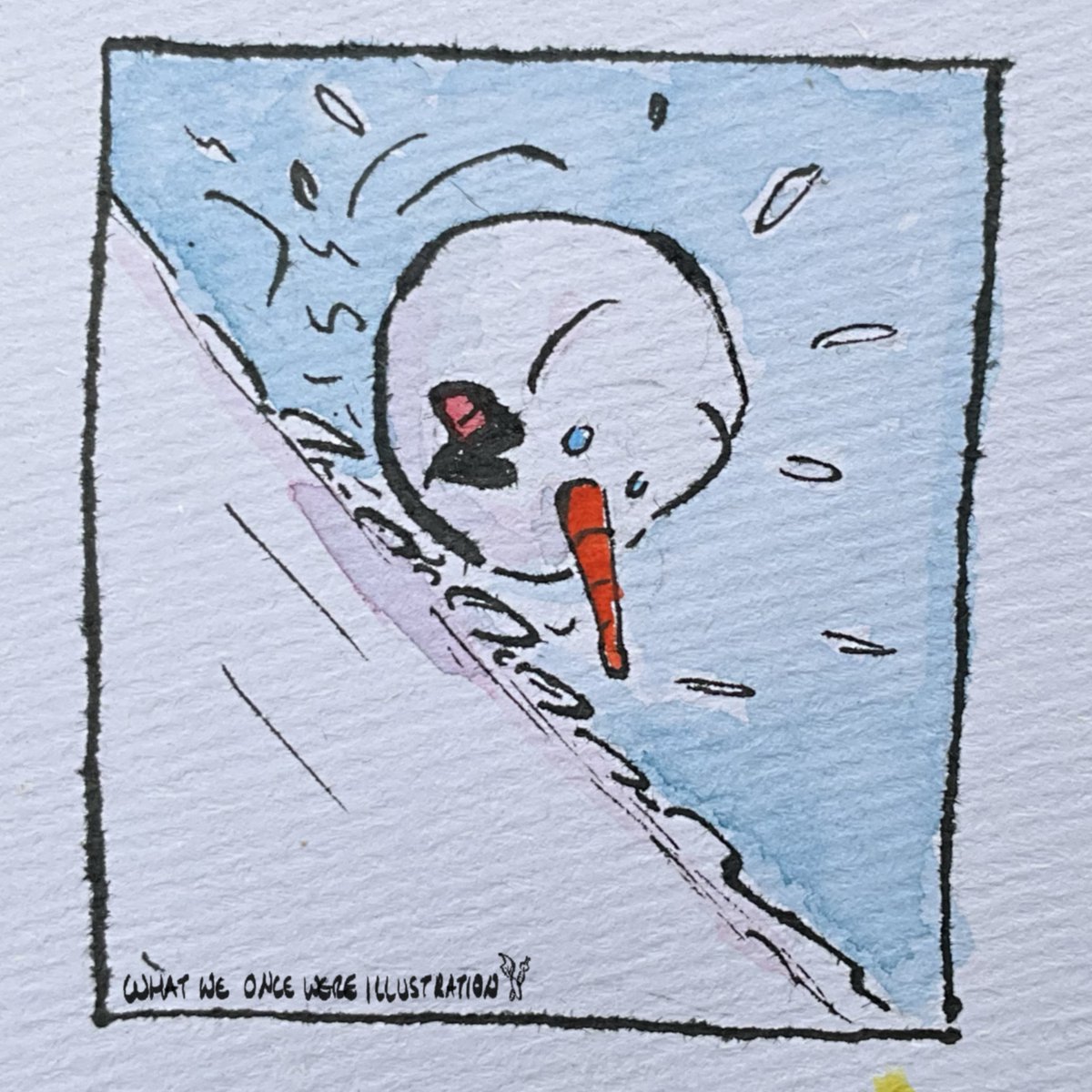 WhatWeOnceWere1's tweet image. So, I don’t want to brag, but, I did once kick a snowman’s head down a hill! Teach him to steal my carrot! #Christmas  #watercolor #dippen #christmastime #christmasart #snowman #illustrate #cartoon #funny #kidlitart #kidlitillustration #kidlitillustrator #kidlit #art #snow #comic