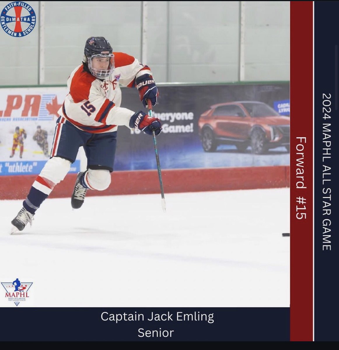 Congratulations to Senior Jack Emling on being selected to represent DeMatha in the MAPHL All Star Game!
Come cheer on our Stag Selections on Thursday at 5:20 PM at the Gardens Ice House!