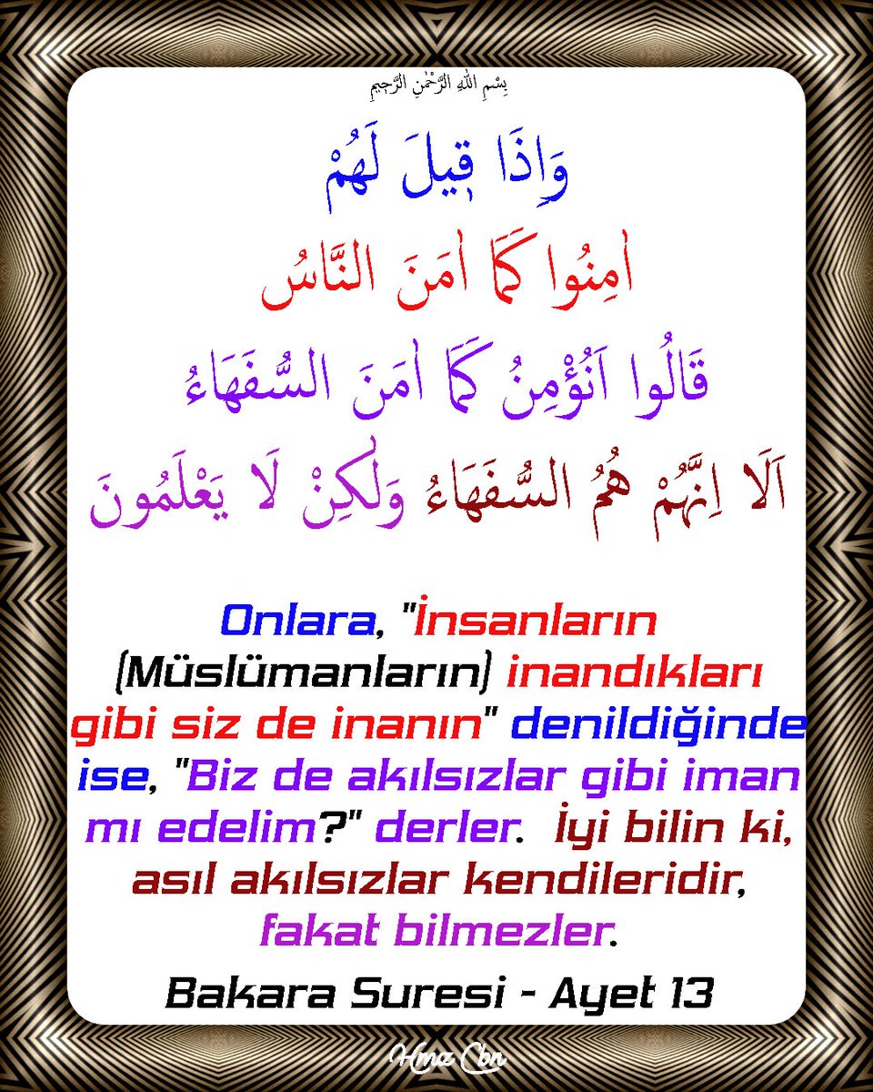 hmzcbnmr's tweet photo. Bakara Sûresi 13. Âyet https://t.co/oyLAAsnZEz