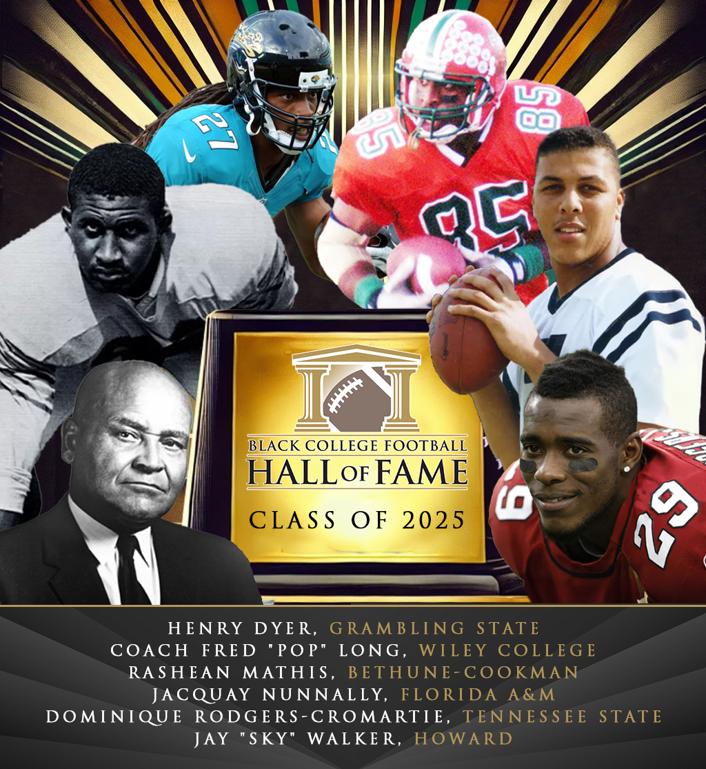 BCFHOF's tweet photo. π BREAKING NEWS π
Introducing the Black College Football Hall of Fame Class of 2025!
Henry Dyer (Grambling State)
Rashean Mathis (Bethune-Cookman)
Jacquay Nunnally (Florida A&M)
Dominique Rodgers-Cromartie (Tennessee State)
Jay βSkyβ Walker (Howard)
Coach Fred βPopβ Long (Wiley)
π https://t.co/Z1tZgxjn7q
@drc_41 @quay85 @MathisRashean27 @JayWalkerSky