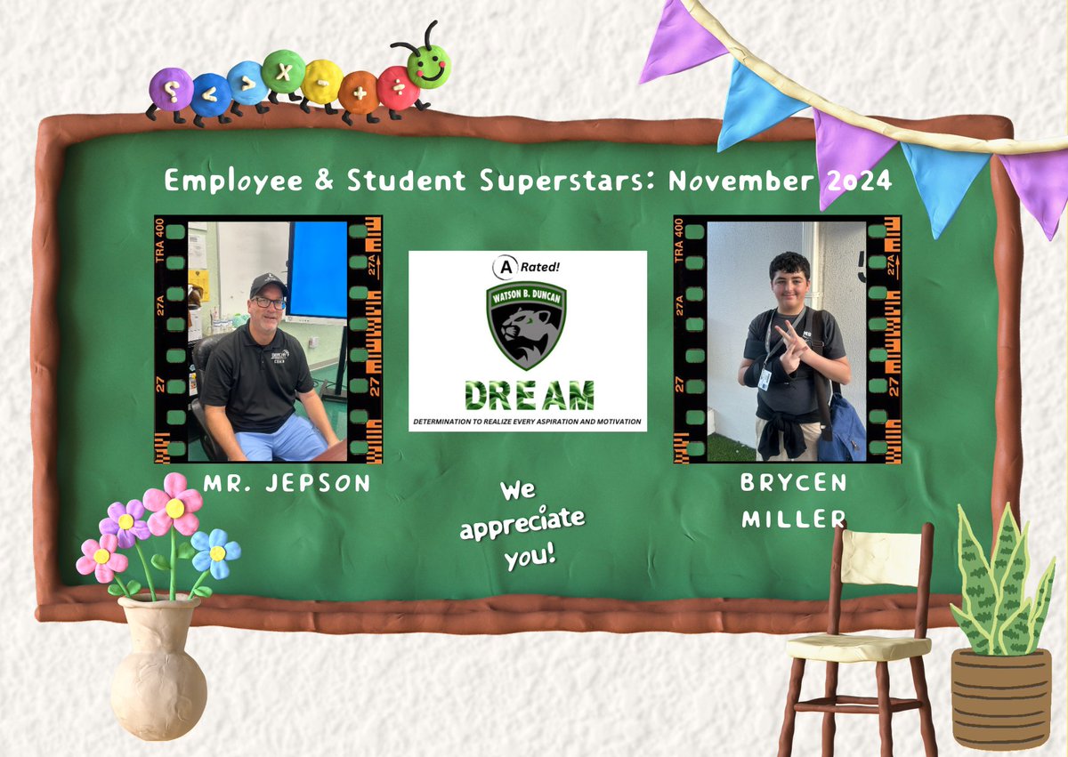 W. B. Duncan M.S. (@duncan_middle) on Twitter photo Congratulations to our November Employee & Student Superstars: Mr. Jepson & Brycen Miller!! 🐾💚 <a href="/duncanpto/">Watson B. Duncan PTO</a> Congratulations to our November Employee & Student Superstars: Mr. Jepson & Brycen Miller!! 🐾💚 <a href="/duncanpto/">Watson B. Duncan PTO</a>