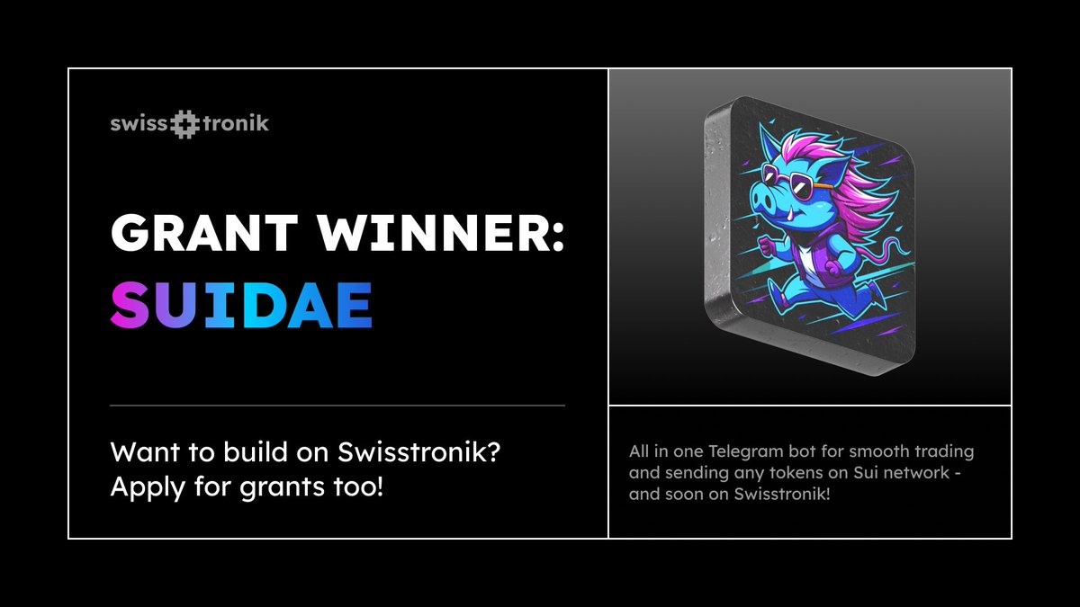 swisstronik's tweet photo. 🎉 Welcome @suidaebot, a Sui Overflow Hackathon winner, to the Swisstronik Grant Program!

🤩 Suidae is building SwissHopper - the first Telegram trading bot for Swisstronik with user-friendly trading, gaming, and AI-driven asset management features! 🤖

Devs, apply here to build with us too: https://t.co/lKKpOYvAlN