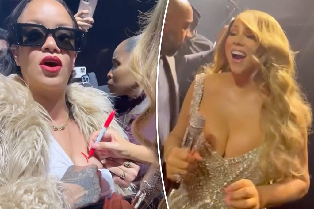 Mariah Carey signs Rihanna’s breast during final Christmas concert: ‘Who has a sharpie?’ trib.al/lqVQDk8