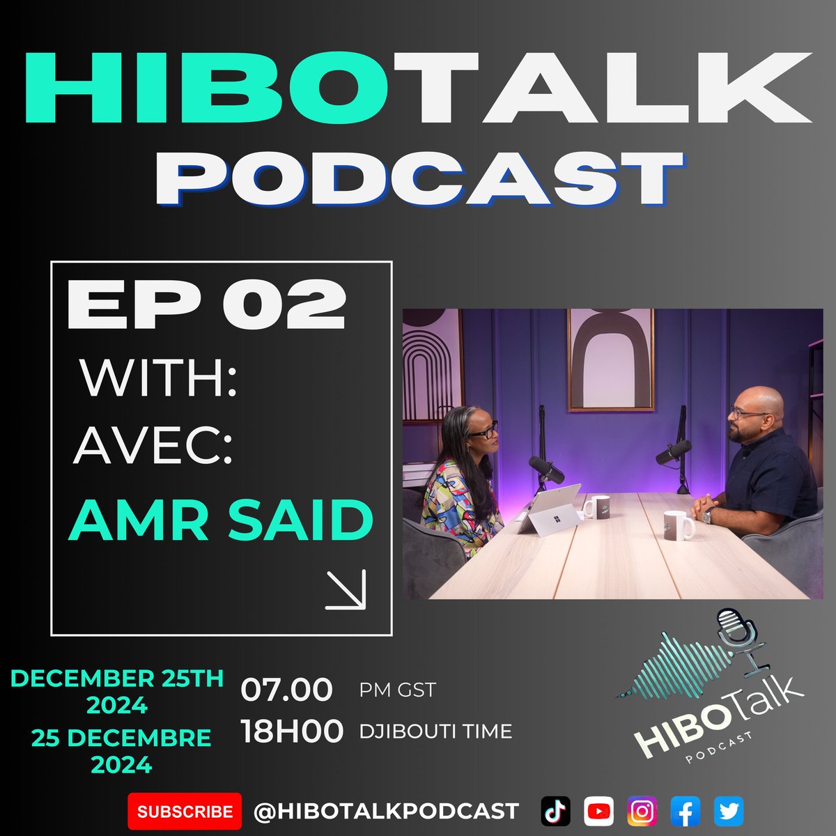 HiboTalkPodcast's tweet photo. Découvrez notre invité spécial pour le prochain épisode de HiboTalk. Restez connectés pour en savoir plus demain avec le teaser !
Meet our special guest for the next episode of HiboTalk. Stay tuned for more details tomorrow with the teaser! #HiboTalk #Podcast #Djibouti https://t.co/ed9LpPQaLU