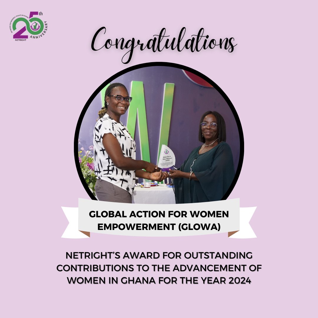 NETRIGHT's tweet photo. At last weekโs End of Year Review on the Status of Women in Ghana, @norsaac, @GHANAGLOWA & @YoungUrbanWomen received an award for Outstanding Contributions to the Advancement of Young Women in Ghana 2024. Congrats on this well-deserved honour! ๐๐๐พ #NETRIGHTAT25 #NETRIGHT https://t.co/SryADvX62K