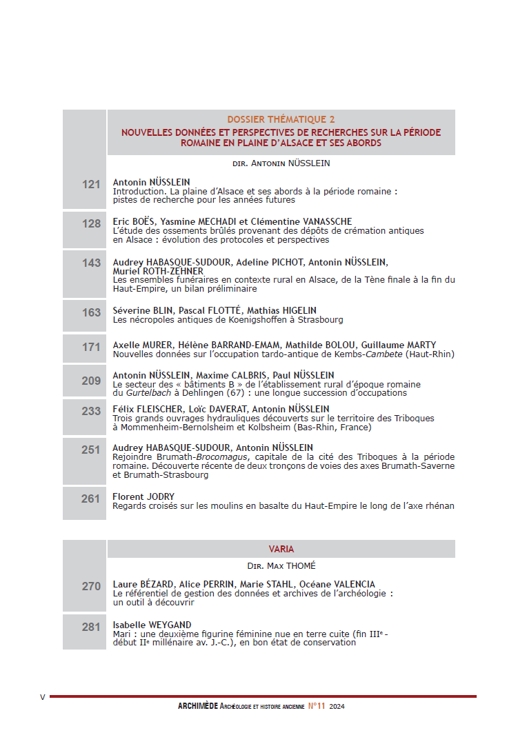 [Parution] Antonin Nüsslein <a href="/AntoninNusslein/">Antonin Nüsslein</a> (dir.), Dossier « Nouvelles données et perspectives de recherches sur la période romaine en plaine d'Alsace et ses abords », Archimède, no 11, 2024
<a href="/OpenAccessArch/">open past</a>  #archéologie
archimede.unistra.fr/revue-archimed…