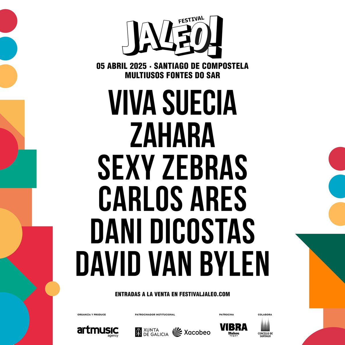 Prometíamos Jaleo y lo vamos a tener🎉
Así queda el cartel del festivalazo de la primavera: <a href="/VivaSuecia/">Viva Suecia</a> <a href="/zaharapop/">Zahara</a> <a href="/SexyZebras/">SEXY ZEBRAS</a> <a href="/carlosares/">Carlos ares gonzalez-moro</a> @danidicostas <a href="/davidvanbylen/">David Van Bylen</a>. Completito, no?
Nos vemos en Santiago!
🎟️bit.ly/entradas_jaleo…
#FestivalJaleo2025 #Xacobeo #XuntadeGalicia