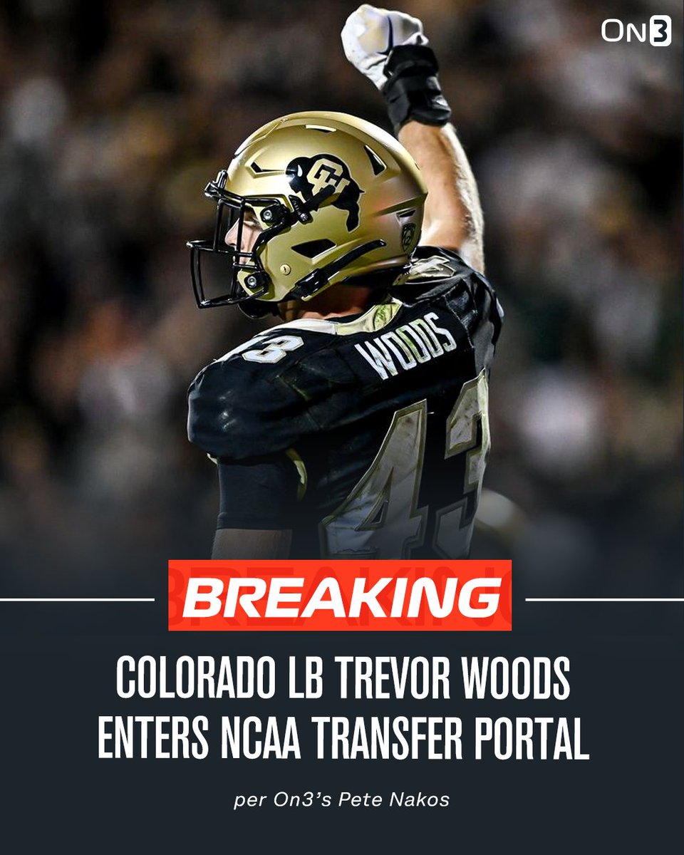 NEWS: Colorado LB Trevor Woods has entered the NCAA Transfer Portal, per <a href="/petenakos/"></a>.

Woods has recorded 167 tackles and 3 interceptions in his career.

on3.com/db/trevor-wood…