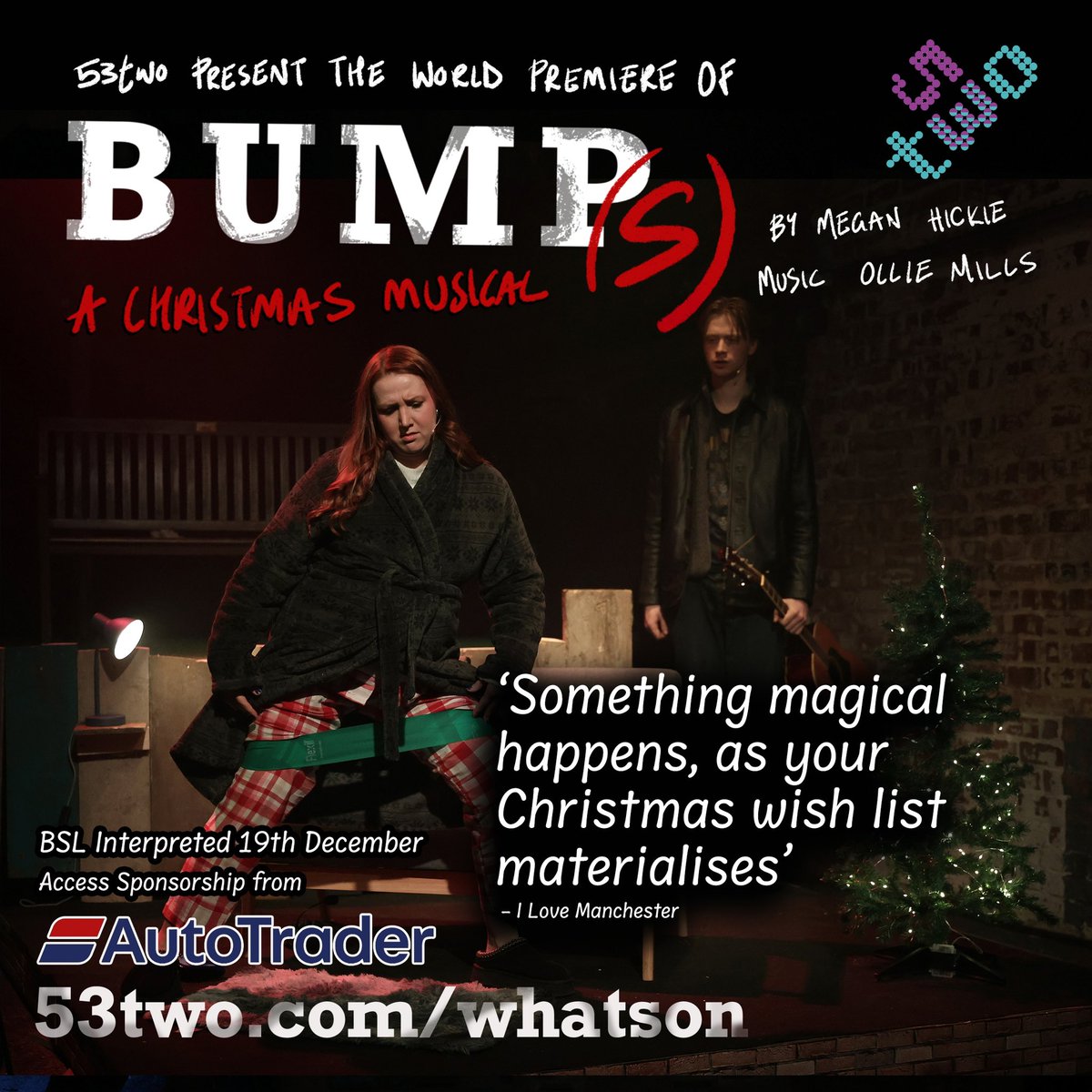 We’re back tonight at 7:30! 

Grab a mulled wine, settle in &amp; get your #Christmas on! 🧑‍🎄 

The perfect show to warm your cockles! 💙💜 

🎟️53two.com/whatson 

#Manchester #Mcr #Theatre