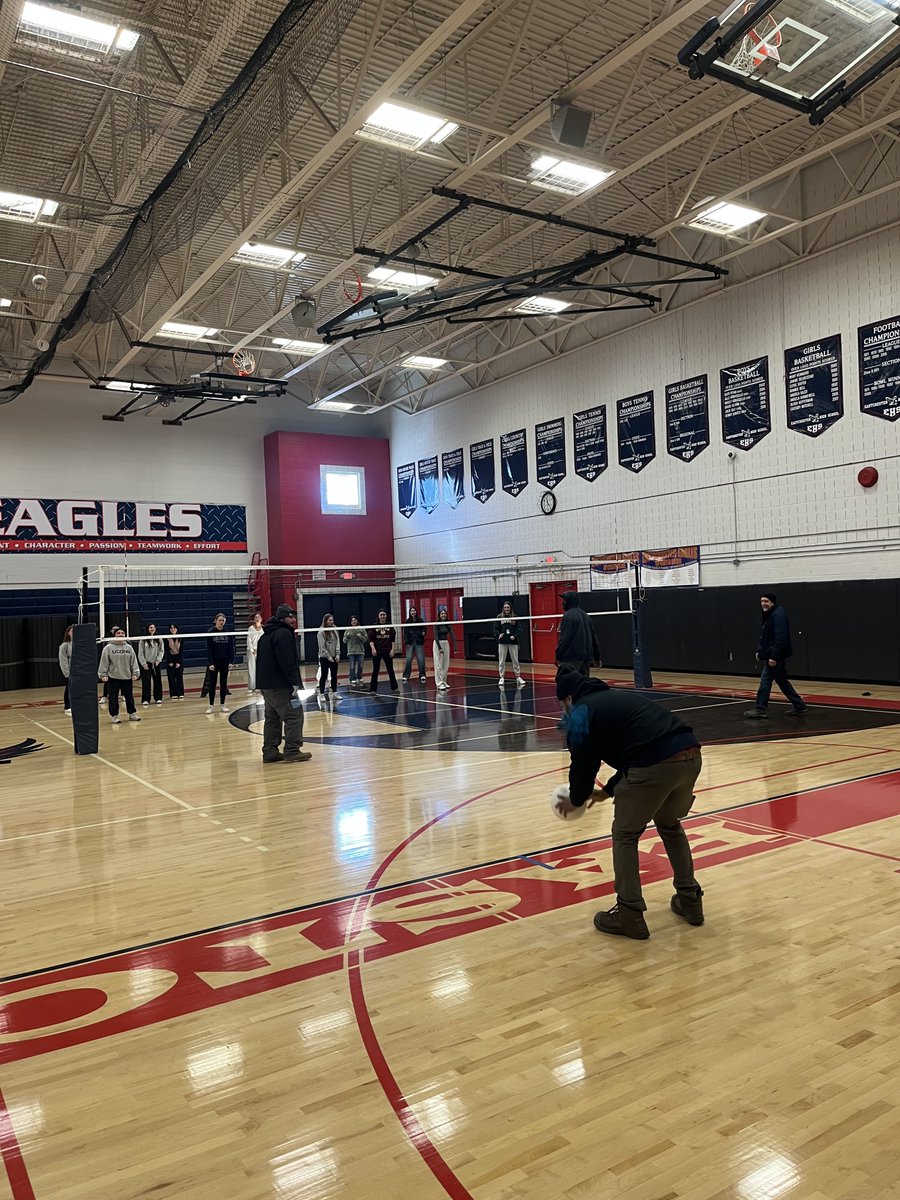 Our very own custodial staff enjoying some volleyball with our unified group during PE! Who do you think won ?!🏆