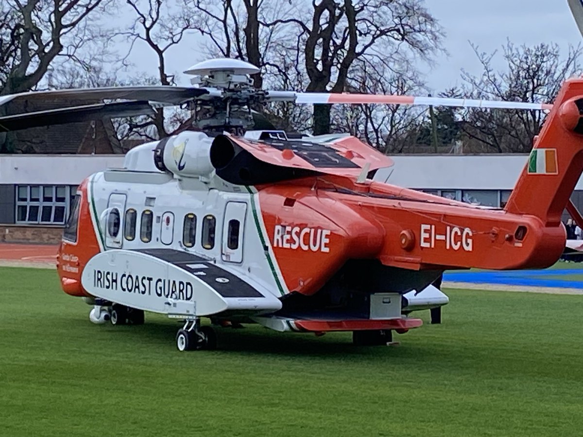 This Irish Coast Guard chopper came to visit Scoil Mhuire GNS earlier.  What a treat to see one up so close.  They do heroic work. Thank you.