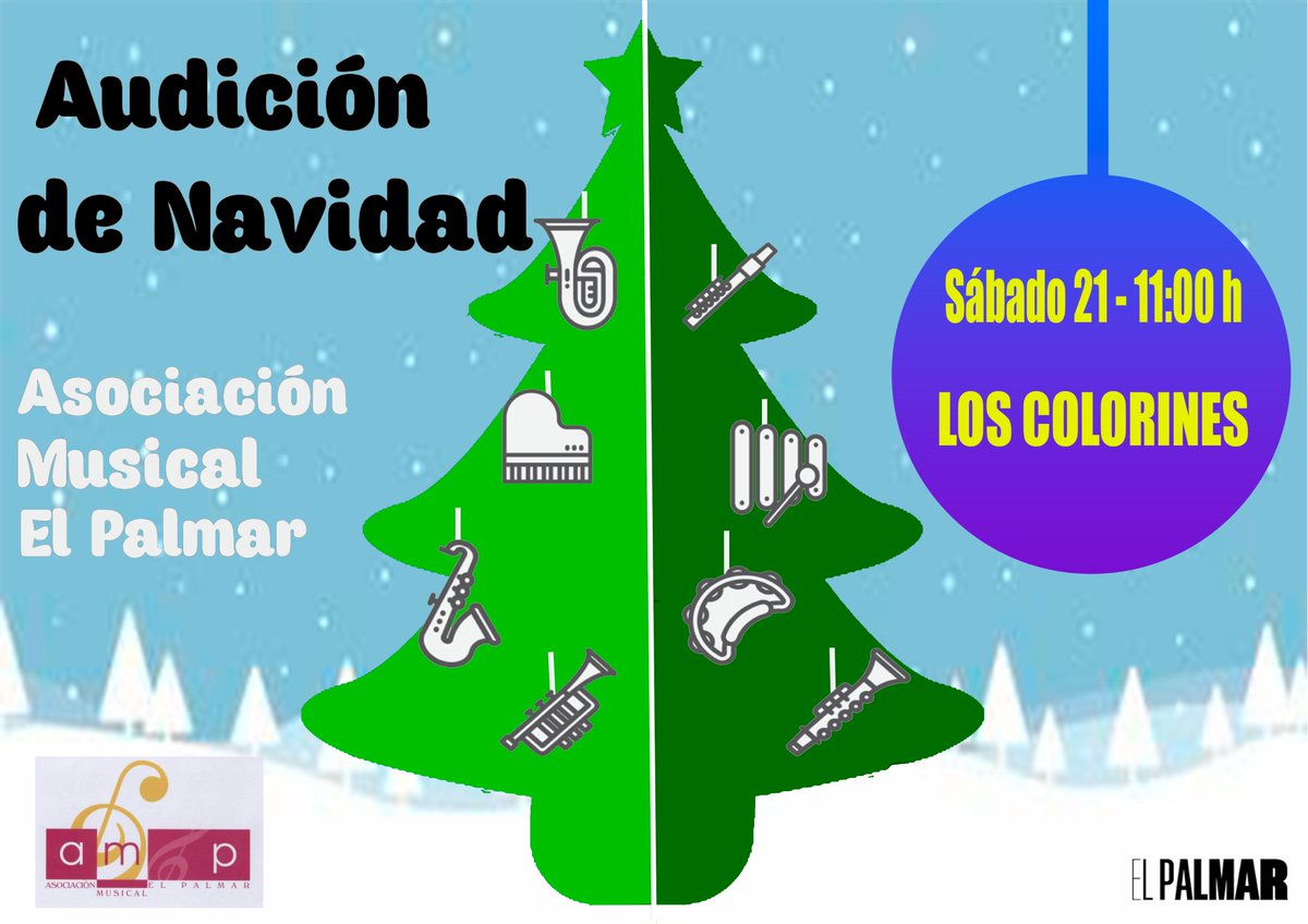 🎄AUDICIÓN DE NAVIDAD🎄
🗓️SÁBADO 21/12
⏰A LAS 11:00
📍EL ESPACIO JOVEN EL PALMAR (LOS COLORINES)
 
<a href="/murcianico79/">Antonio Hernández ©️</a> <a href="/CulturaMurcia/">Cultura de Murcia</a> <a href="/enclavecultura/">EnClave Cultura</a> <a href="/AytoMurcia/">Ayuntamiento de Murcia</a> <a href="/febandasrmurcia/">Federación Bandas de Música de la Región de Murcia</a> <a href="/CESociedadesM/">CESM</a> <a href="/AznarGines/">Gines Aznar</a>