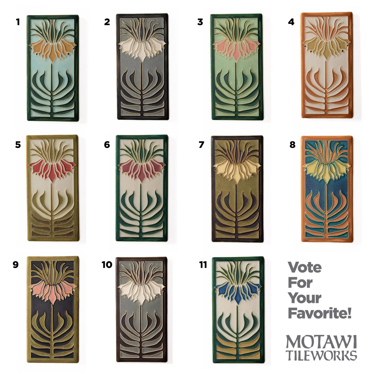 We need your input, Motawi friends! We're freshening up our Persian Lily tile with new colorways. Which one is your favorite? Comment below with the number of your top pick!
