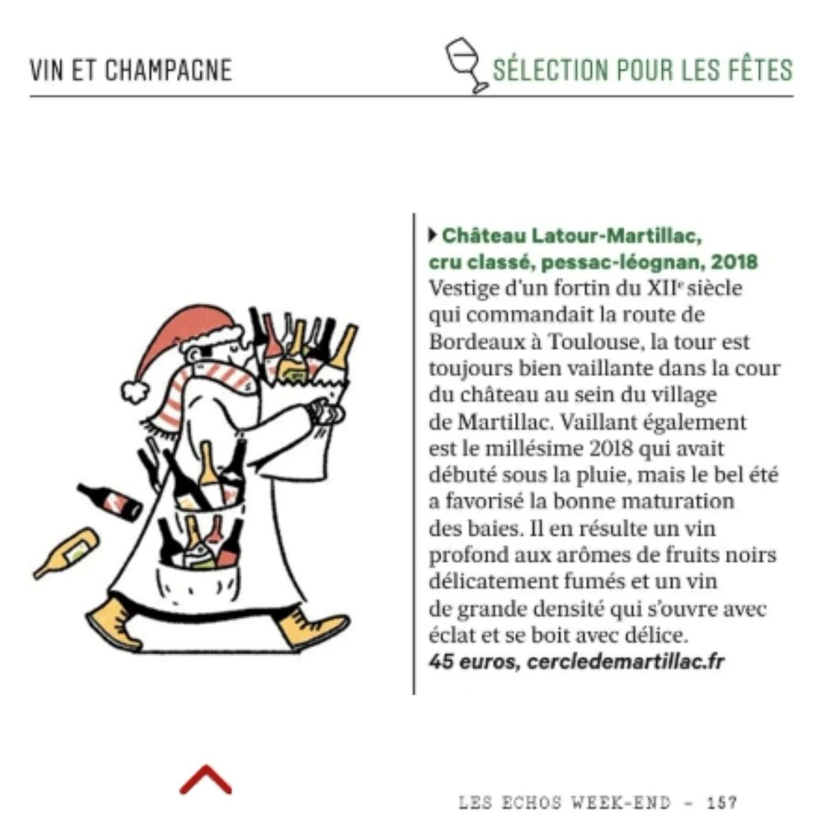 Dans le dernier <a href="/LesEchosWeekEnd/">Les Echos Week-End</a>, retrouvez le Château Latour-Martillac Rouge 2018 dans la sélection "Vin et Champagne" de Bernard Burtschy et Carla-Elle Rogosky pour les fêtes de fin d'année.
#pessacleognan #wine #Bordeaux #christmas