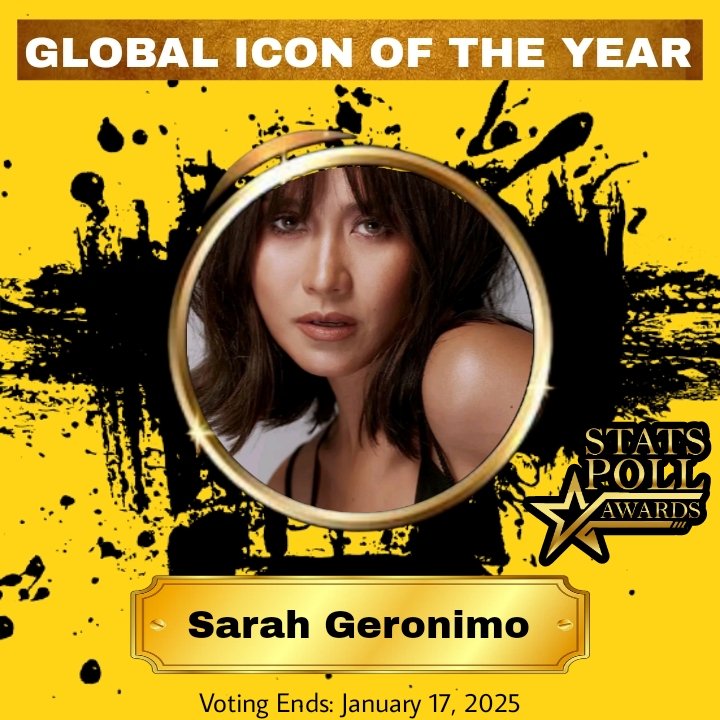 "GLOBAL ICON OF YEAR" Voting starts now!!
Vote #SarahGeronimo
<a href="/JustSarahG/">Sarah Geronimo</a>
Twitter Voting Mechanics 
Follow: <a href="/StatsPollAwards/">STATS POLL AWARDS</a>
Like: 200 Votes
Retweet: 50 Votes
Reply: 50 Votes (unlimited 
Twitter Voting Ends: January 17, 2025
#StatsPollAwards 
#GlobalIconOfTheYear