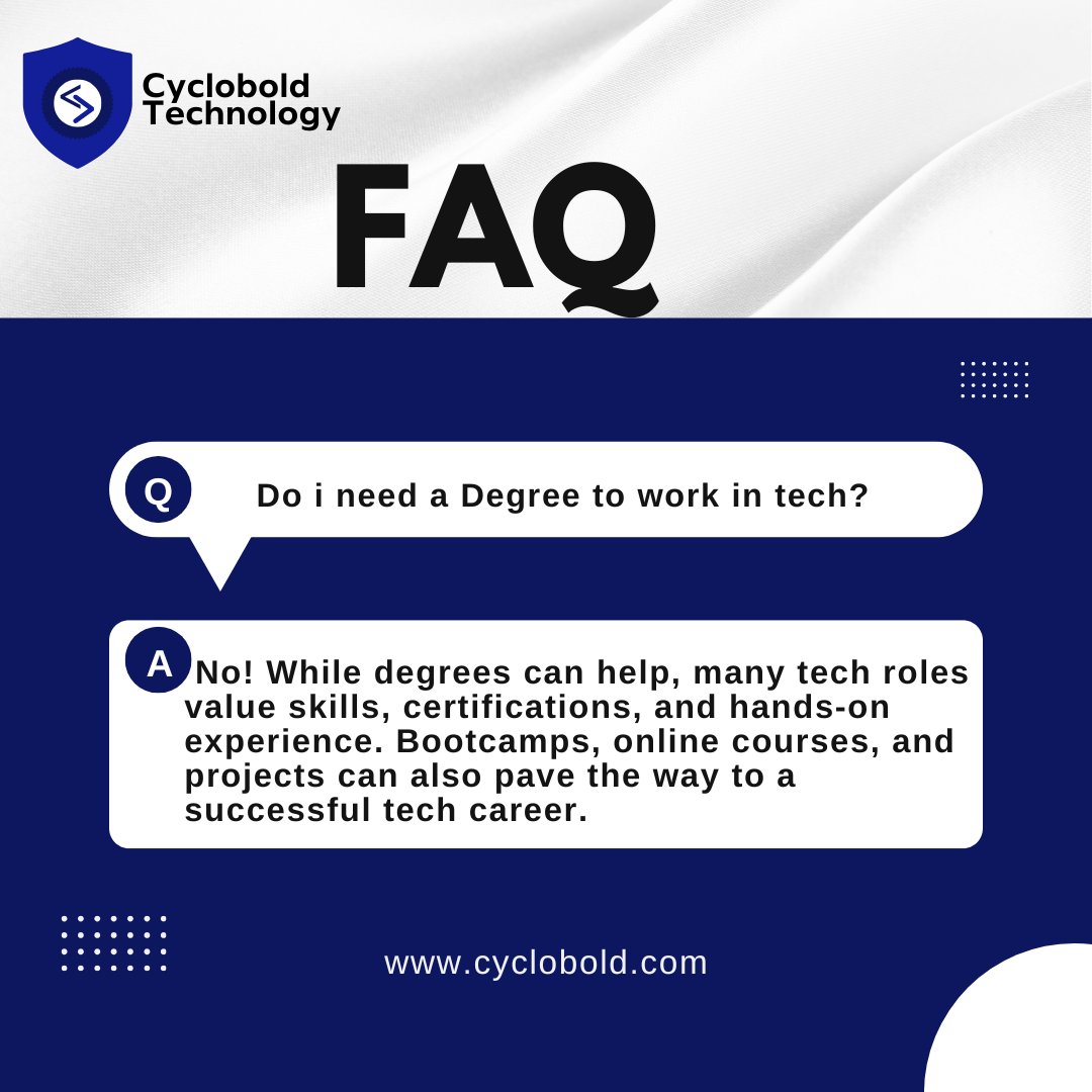 cyclobold's tweet image. Think a Tech Career Needs a Degree? Think Again!
Tech is all about what you can DO, not just what’s on your resume.
YOU have the power to break into tech!
Ready to start? The journey is yours to create.
#TechCareers #NoDegreeRequired #LearnTechSkills #FutureInTech #Burna