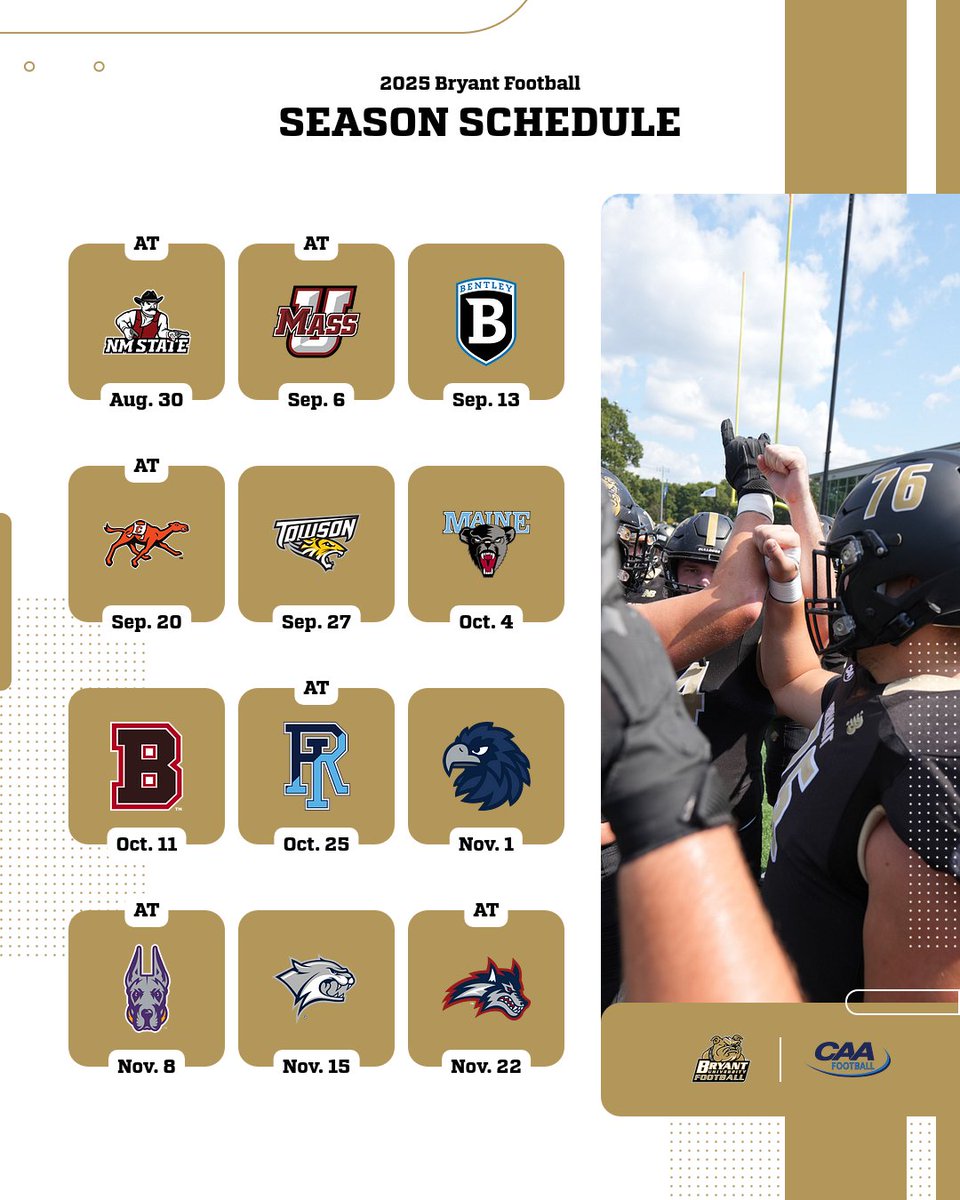 Bryant Football announces the 2025 Schedule.

📝: tinyurl.com/5n72nd4s