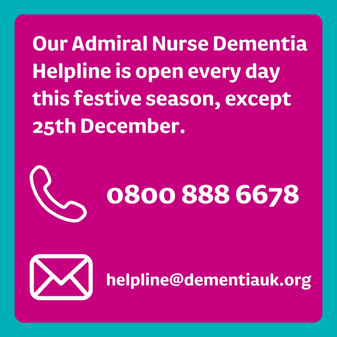 Dementia UK (@dementiauk) on Twitter photo If you need advice or support this festive season, our #dementia specialist Admiral Nurses are here for you. 💙
Call our free Helpline on 0800 888 6678 or email helpline@dementiauk.org, open every day this festive season, except 25th December. ☎️
With thanks to funding from If you need advice or support this festive season, our #dementia specialist Admiral Nurses are here for you. 💙
Call our free Helpline on 0800 888 6678 or email helpline@dementiauk.org, open every day this festive season, except 25th December. ☎️
With thanks to funding from