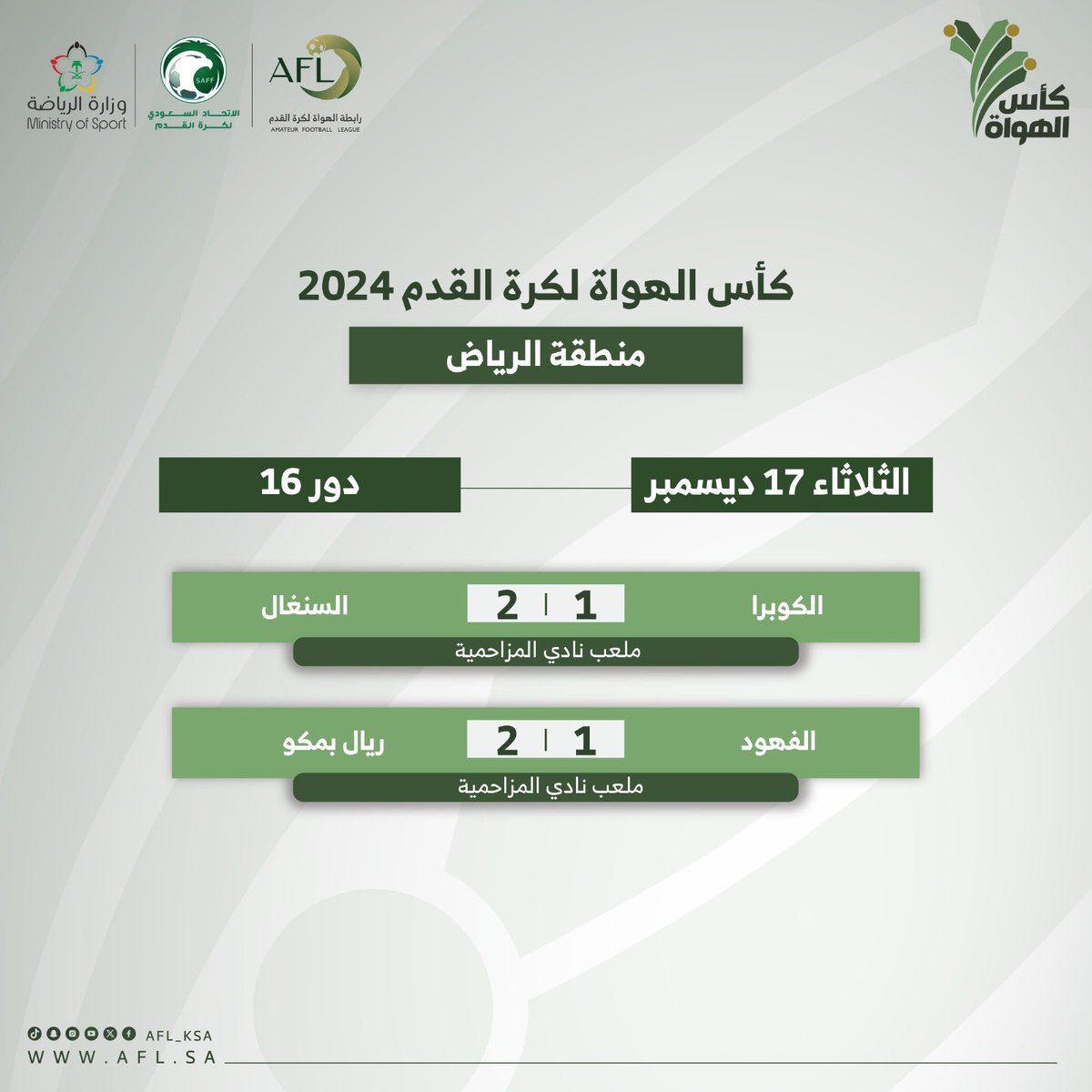 🏆 نتائج مباريات الثلاثاء 17 ديسمبر / دور 16 #كأس_الهواة_لكرة_القدم بالرياض #رابطة_الهواة_لكرة_القدم