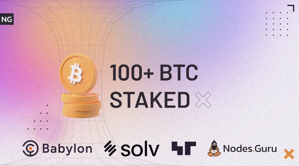 NodesGuru's tweet photo. We are beyond excited to share that 100+ BTC has been staked with https://t.co/QLFxhMFDgc on @babylonlabs_io 

An extra-special thank you goes to @SolvProtocol  , whose incredible support brought 100 BTC staked🙌

To our wonderful community and partners like @StakingRewards , we can’t thank you enough for being part of this journey.
