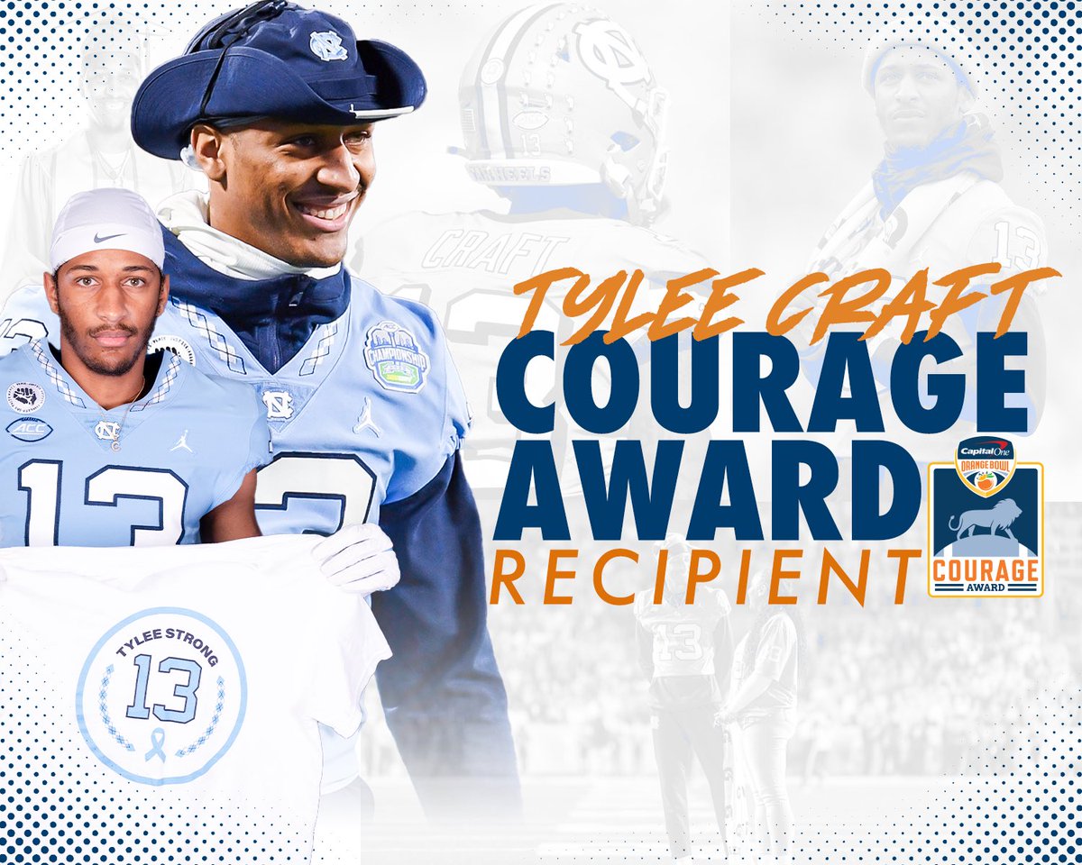 North Carolina’s Tylee Craft is the 23rd annual recipient of the Capital One Orange Bowl- <a href="/TheFWAA/">Football Writers Association of America</a> Courage Award, an honor recognizing his incredible perseverance and strength in the face of adversity. 

The beloved fifth-year senior wide receiver passed away in October 2024