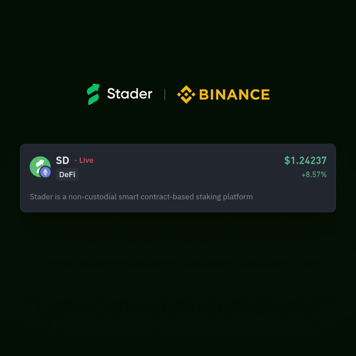 staderlabs's tweet image. $SD just got listed on the @binance Alpha list! 🚀
This milestone highlights Stader’s efforts to make $SD even more accessible.
To access the Alpha list, log into your Binance Wallet and head to the Alpha section under the Markets tab.
🔗 binance.com/en/web3wallet