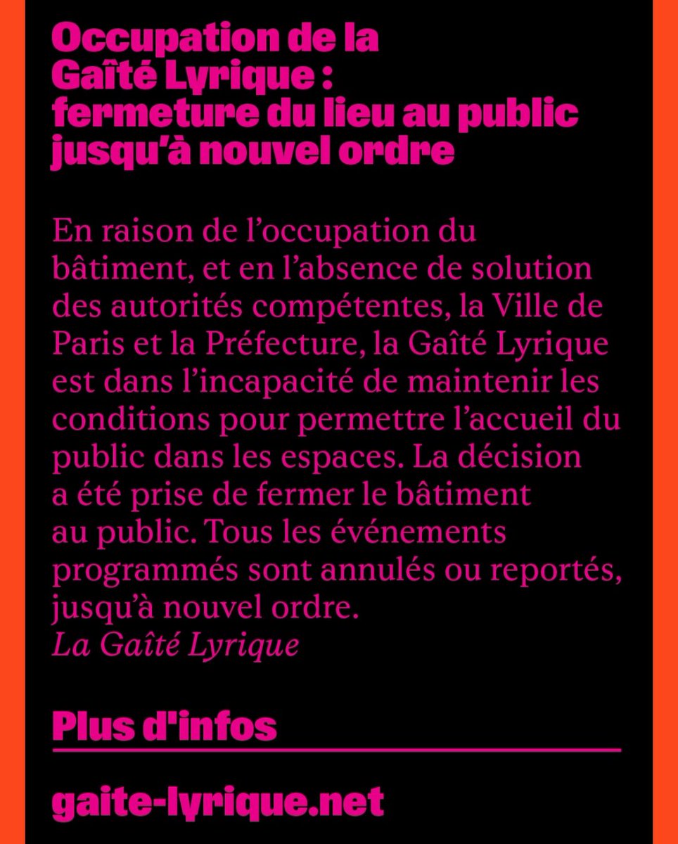 8o8fr_'s tweet image. Dans Le Club annulé ‼️

La Gaité Lyrique est actuellement occupée par des personnes sans solution de logement, revendiquant un toit surtout avec l’hiver qui arrive. 

Nous soutenons leur cause et appelons la Mairie de Paris à agir pour proposer des solutions dignes et durables 🙏🏼