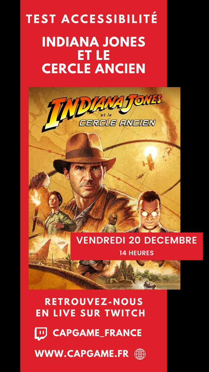 On termine l'année en jouant du fouet avec <a href="/FrBB_BibiMaster/">Bibi</a> et <a href="/PilarskiTony/">Ivar_Le_Déssosé</a> : on analyse l'accessibilité de #IndianaJones et le Cercle Ancien ! 🎮 

Retrouvez-nous ce vendredi 20 décembre à 14h sur notre Twich
buff.ly/423HqdX

#TousGamers #TestA11yJV @bethesda_fr