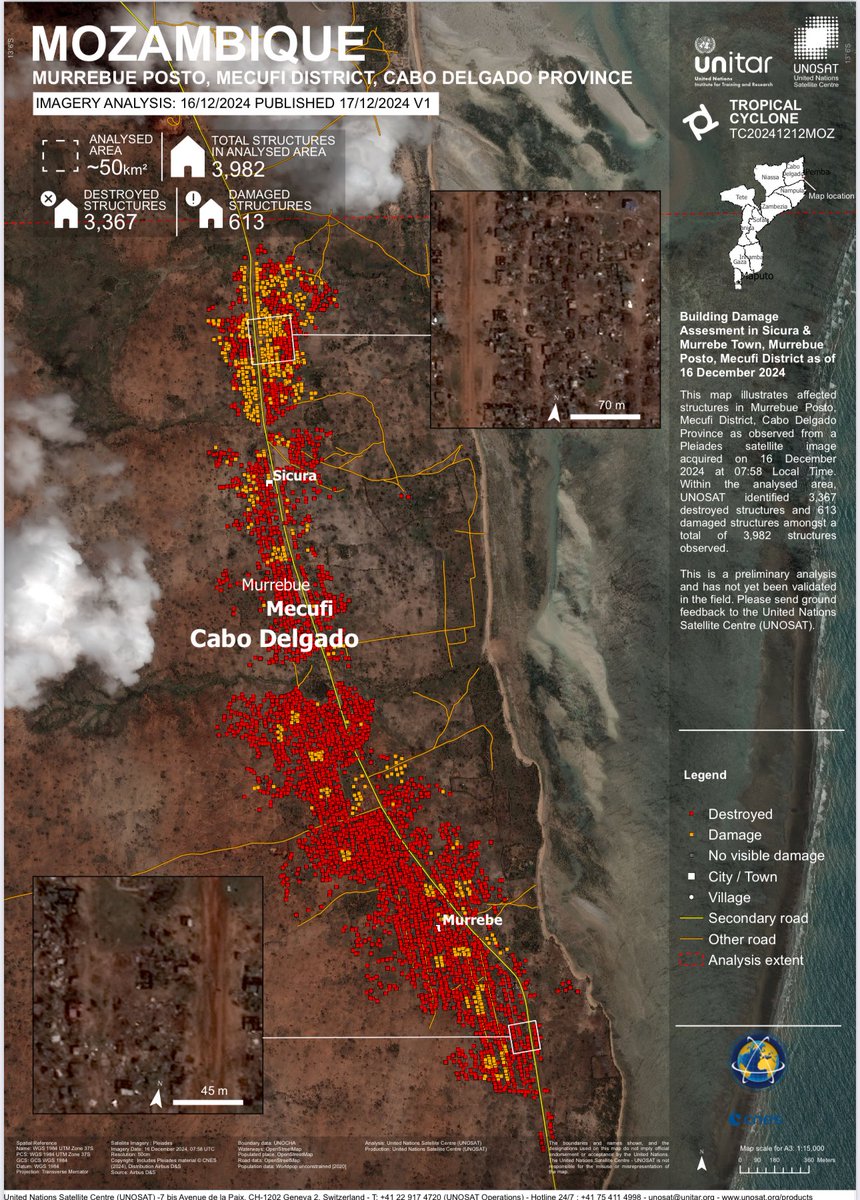 So sad #cyclone #Chido is causing destruction (orange) and damage (red) in #CaboDelgado #Mozambique ⁦<a href="/OMSMocambique/">OMS Moçambique</a>⁩