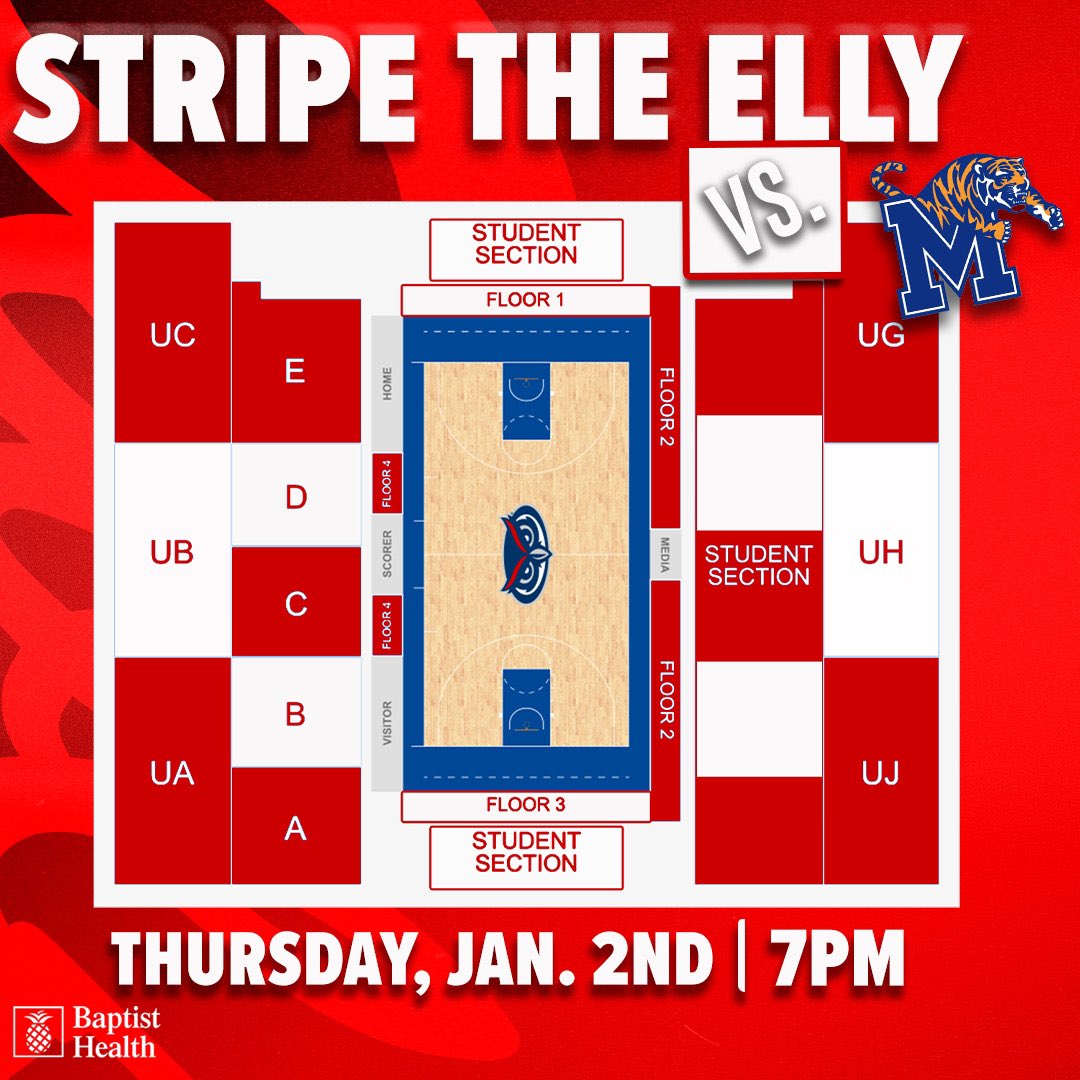 FAUMBB's tweet photo. It’s time to Stripe the Elly—Red and White! 🔴⚪ It’s a HUGE matchup against Memphis in a BIG conference showdown on January 2, and we need YOU to bring the energy! 

T-shirts will be available for students. Fans to wear their assigned color 🔴⚪️

Buy 🎟️: https://t.co/WkNZFPJ6J7 https://t.co/QnZpJSKaKH