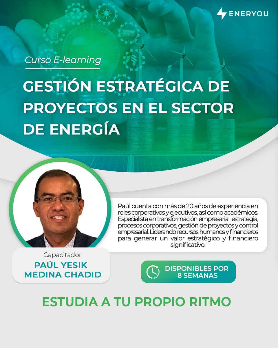Únete al módulo Gestión Estratégica de Proyectos en el Sector de Energía y transforma tu enfoque en la planificación, ejecución y análisis de proyectos en esta industria clave.

👉 Más información aquí: eneryou.org