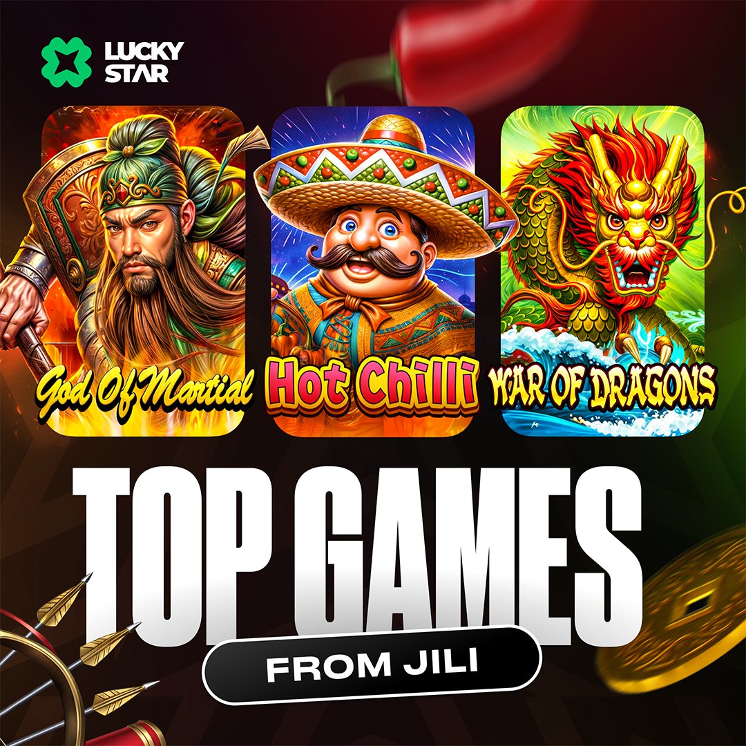 1luckystarcom's tweet photo. Dive into the world of Jili’s new slots🤌

🌶 Hot Chilli
Join the party and aim for the max payout—x2,000!

🤺 God of Martial
Fight for your chance to win up to x2,000!

🐉 War of Dragons
Step into a mystical world of colorful dragons with an impressive RTP of 97%! https://t.co/hulVigXSmq