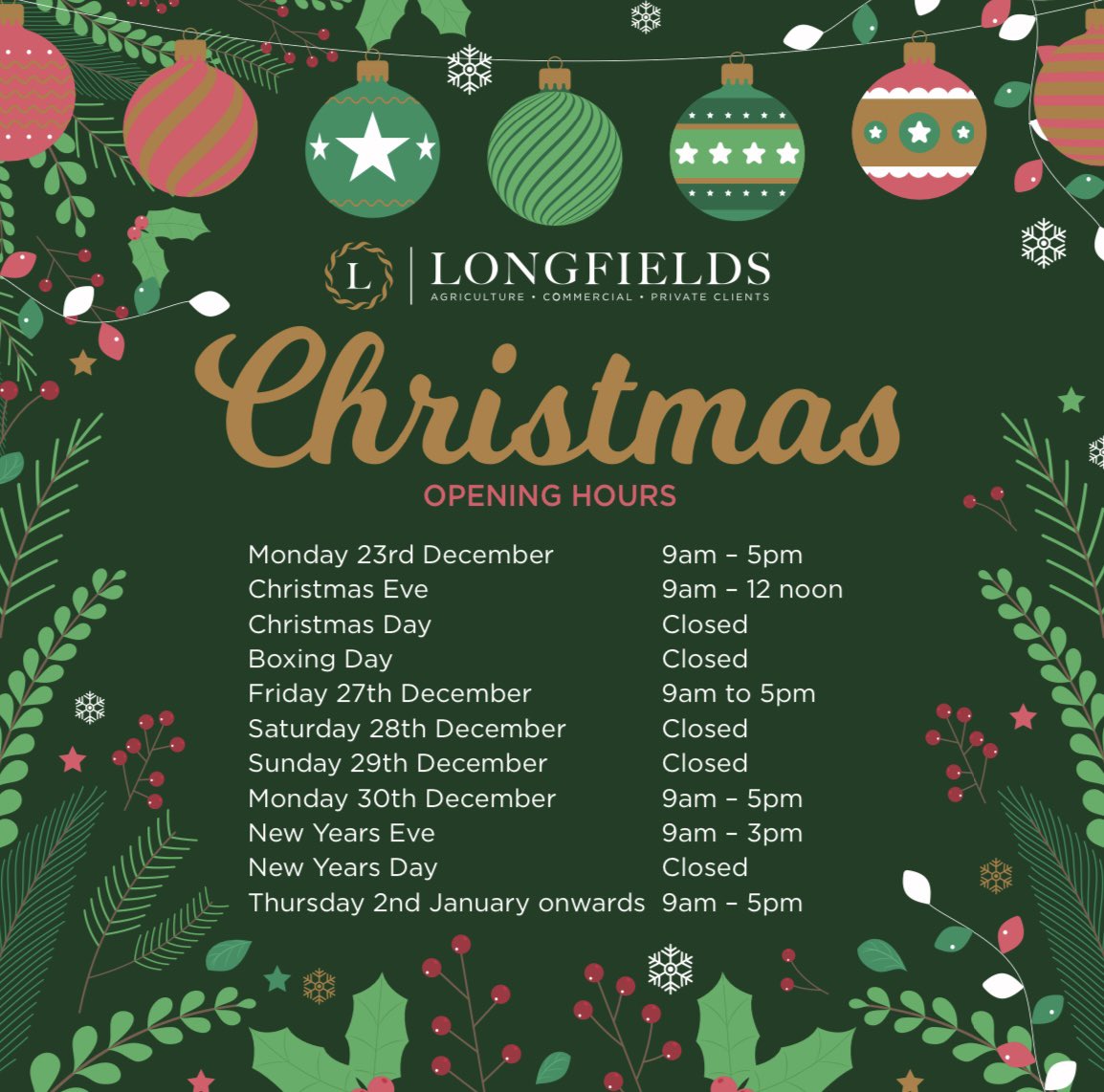 Wishing you a Happy Christmas! Please see our office Opening Hours.