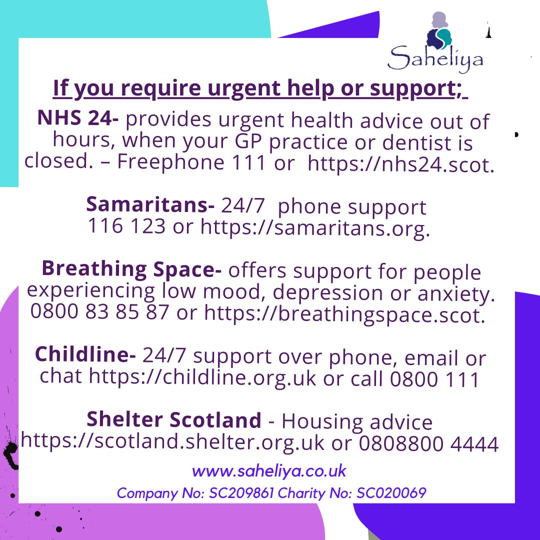 Saheliya's tweet photo. We will be closed from Thu 19th (Edinburgh) and Fri 20th (Glasgow) until Monday 6th January.
We wish all our friends a happy end of the year &amp; we look forward to seeing you in 2025.
If you need any urgent help during the festive period see a list below of some useful contacts https://t.co/raVuKacf93