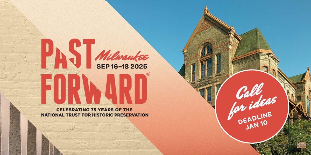 NewUrbanism's tweet photo. Submit your ideas for #PastForward25 today! @SavingPlaces is looking for session ideas and speaker suggestions on the innovative practice of preservation. Share your input by Jan 10 for the fall conference in Milwaukee. https://t.co/DnVip6H56M https://t.co/ucFp1SsKtG