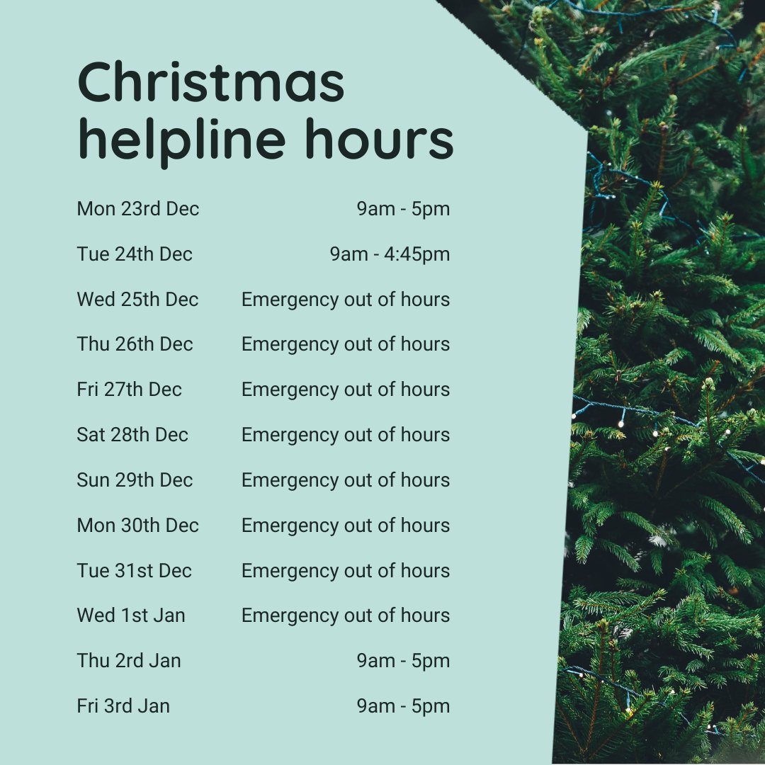 Our phone and email safeguarding helpline is open as normal up until 4:45pm on 24th December, where we will be operating our emergency out of hours service.

Our normal helpline service will re-open as normal at 9am on 2nd January.