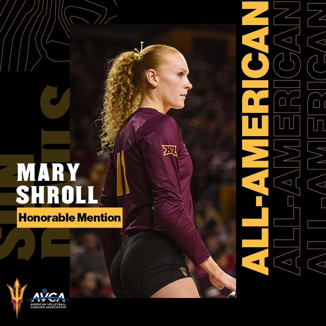 SunDevilVB's tweet photo. All-American Devils ‼️

Congratulations to @CyrAngelique , @clairejeterr and @mshroll9 for being named @AVCAVolleyball Honorable Mention All-Americans! 👏

#ForksUp https://t.co/Jr3wBciDQi