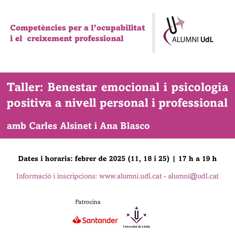 AlumniUdL's tweet photo. ✅ Treballar #emocions #fortaleses #expectatives #relacions
👉 #Taller pràctic per a grups reduïts: #febrer 2025
👉 Experts en intervencions de #psicologia positiva a equips #professionals
📲 Info i inscripcions https://t.co/qg4n2XR2KT
#laboral #personal #career #conflicte https://t.co/iCn17liRM4