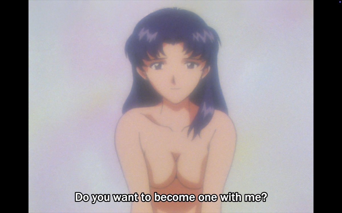 Tharizdun03's tweet image. Shinji sees sex as a way to &quot;become one&quot; with others, blending Misato, Asuka, and Rei into a bland, homogenized soup of women. But becoming one with others is not the same as actually knowing and being with others as individuals; a theme that comes back big-time in End of Eva.