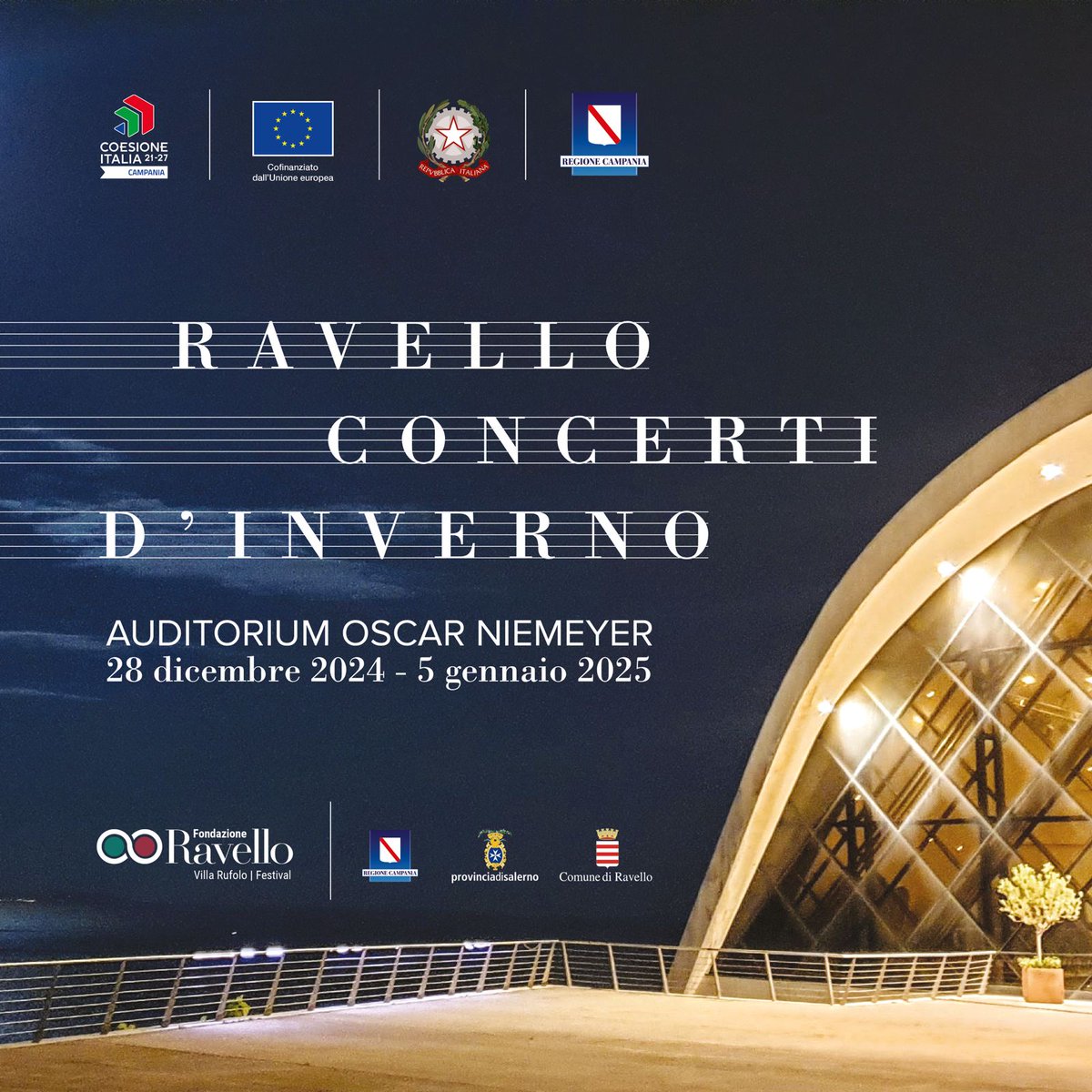 Ravello concerti d’inverno
4 appuntamenti tra opera, classica, jazz, swing e canzone napoletana:
28/12 – Peppe Servillo / Danilo Rea
1/1 – Anastasia Bartoli / Vasilisa Berzhanskaya
4/1 – Enrico Pagano / Diego Ceretta
5/1 – Anthony Strong

Biglietti: etes.it/sale/list/1021…