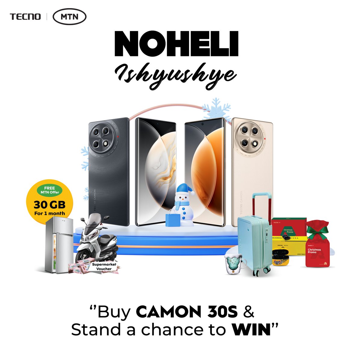 TECNOMobileRW's tweet photo. TECNO #CAMON30S is your ticket to the amazing prizes this season 🎄🎊! 🎁 Don’t miss out on the #noheliishyushyenatecno promotion with @MTNRwanda , buy now and get rewarded!✨ #noheliishyushyenatecno #TECNO #camon30s https://t.co/tIvV2Ivyh7