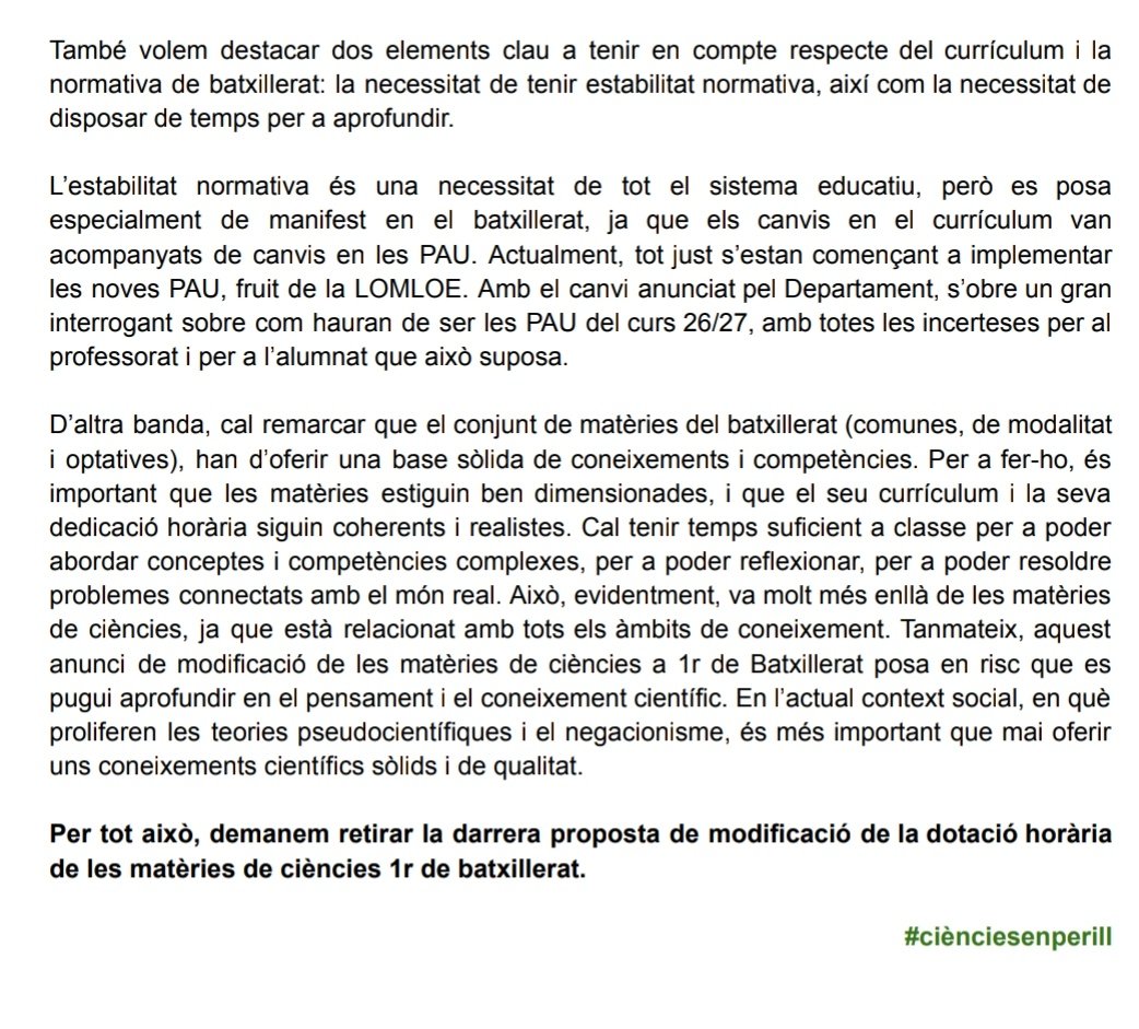 Núria Domènech (@nudomenech) on Twitter photo 👇👇 Explicació dels canvis anunciats per <a href="/educaciocat/">Educació</a> i dels riscos que comporten per a l'aprenentatge de les ciències 🧬🧪🧲🌋
#CiènciesEnPerill
@cienciaenlluita <a href="/cescayora/">Cesc Ayora</a> <a href="/eniubo/">Esther Niubó</a> <a href="/laura_espasa/">Laura Espasa Besalú</a> <a href="/victorlopezsbd/">Víctor López Simó</a> <a href="/DignaCouso/">Digna Couso</a> <a href="/rogetus/">Roger Fusté</a> <a href="/InmaRivera3/">Inma_Rivera</a> <a href="/felip_lorenzo/">𝔉𝔢𝔩𝔦𝔭 𝔏𝔬𝔯𝔢𝔫𝔷𝔬</a> <a href="/BernatRios/">Bernat Rios</a> 👇👇 Explicació dels canvis anunciats per <a href="/educaciocat/">Educació</a> i dels riscos que comporten per a l'aprenentatge de les ciències 🧬🧪🧲🌋
#CiènciesEnPerill
@cienciaenlluita <a href="/cescayora/">Cesc Ayora</a> <a href="/eniubo/">Esther Niubó</a> <a href="/laura_espasa/">Laura Espasa Besalú</a> <a href="/victorlopezsbd/">Víctor López Simó</a> <a href="/DignaCouso/">Digna Couso</a> <a href="/rogetus/">Roger Fusté</a> <a href="/InmaRivera3/">Inma_Rivera</a> <a href="/felip_lorenzo/">𝔉𝔢𝔩𝔦𝔭 𝔏𝔬𝔯𝔢𝔫𝔷𝔬</a> <a href="/BernatRios/">Bernat Rios</a>