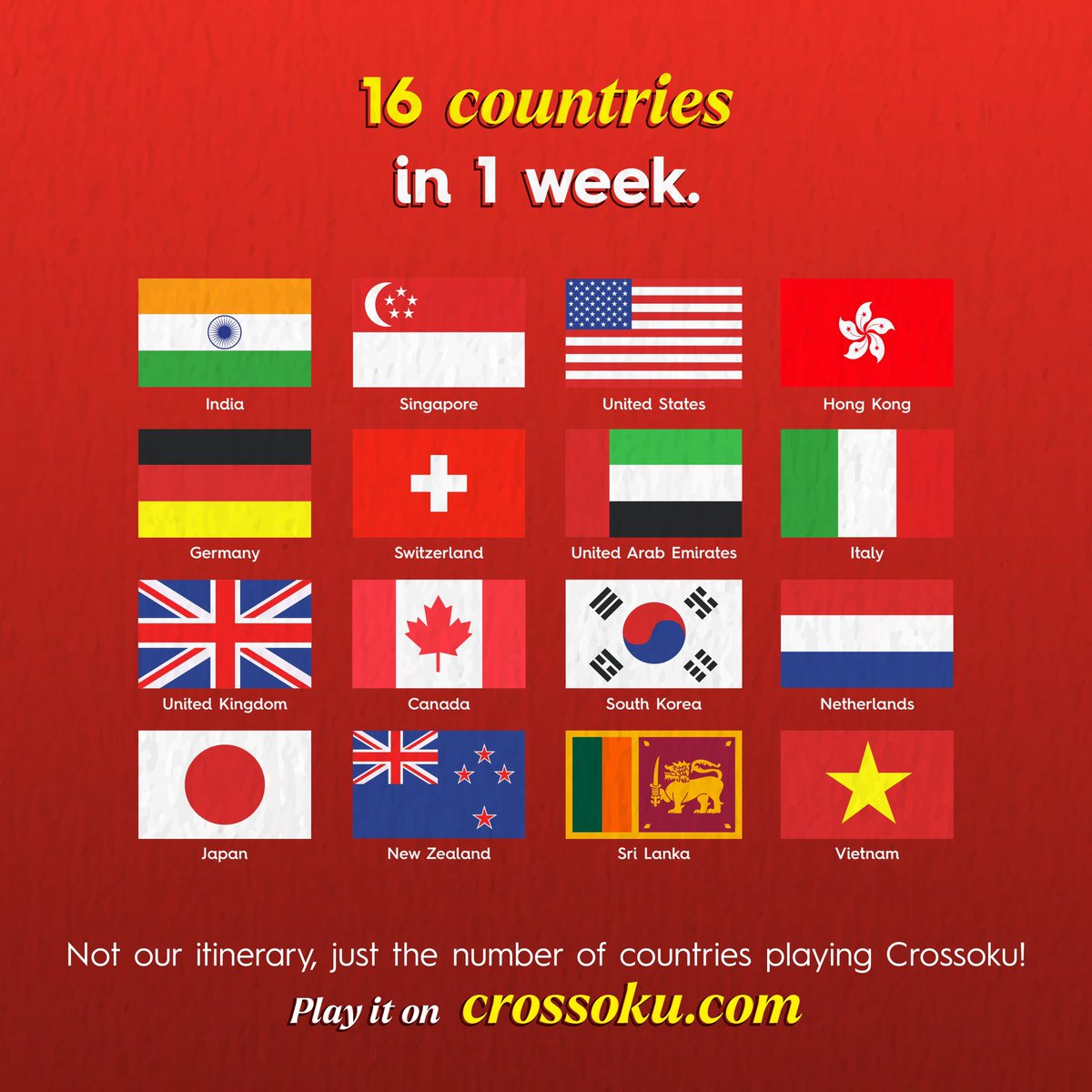 Crossoku's tweet image. One week, 16 countries, hundreds of players. And we’re only growing bigger!
It’s amazing how a game we’ve loved creating is receiving so much love all over the world. 
Know a friend in another country who’d love the game? Tag them here!
